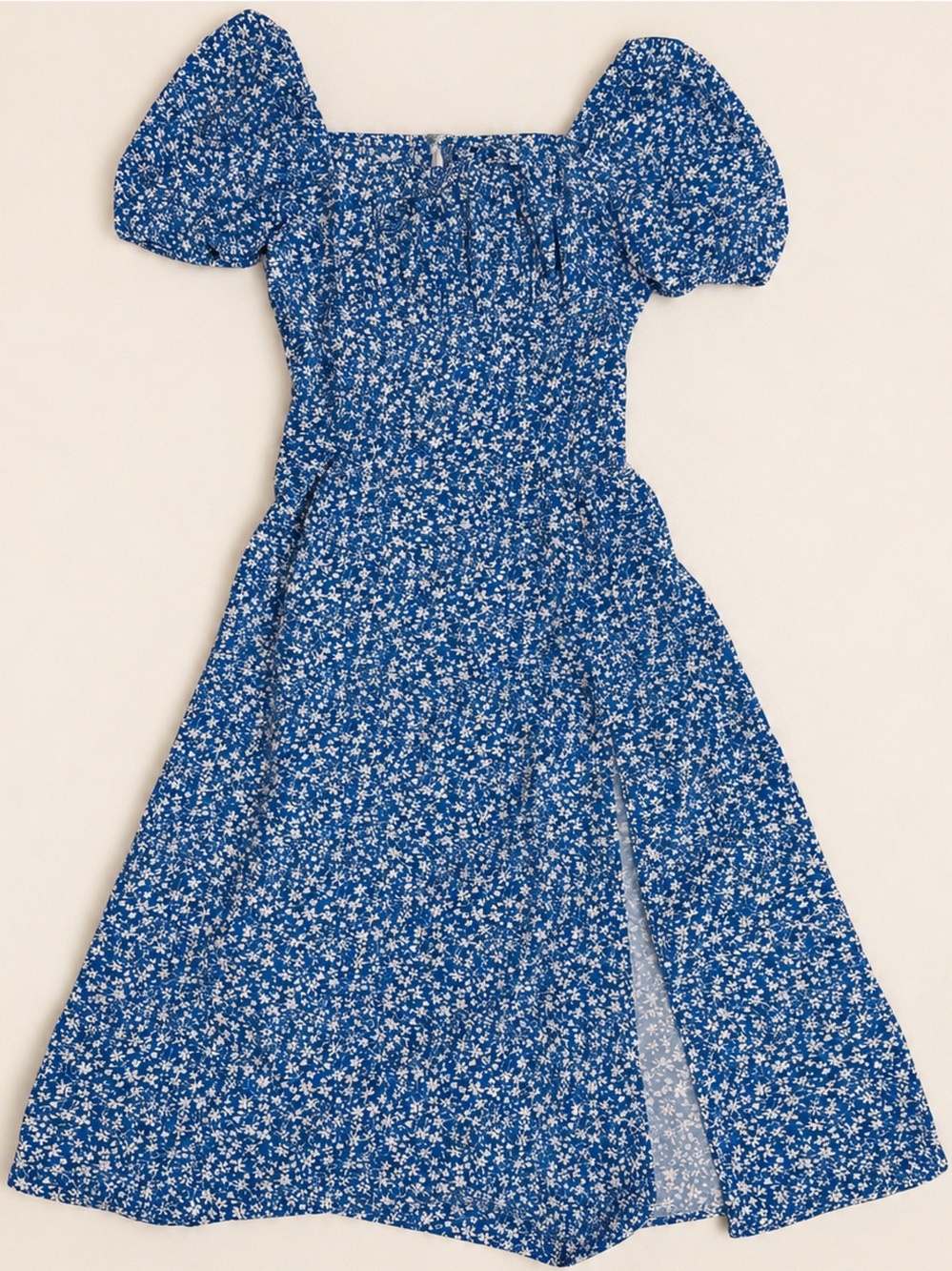SHEIN Blue Floral Puff Sleeve Dress Size Large